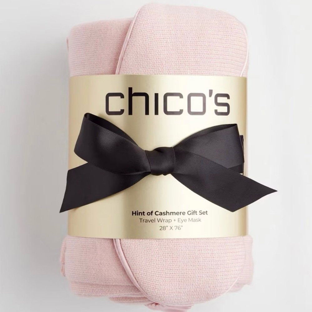 Chico's Soft Pink Cashmere-Blend Travel Wrap & Eye Mask Set